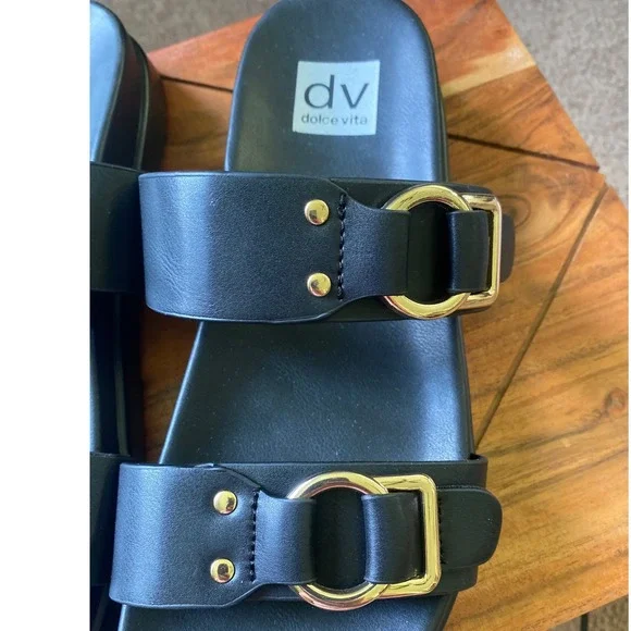 DV Dolce Vita Black Buckle Slides Sandals Comfortable Slip On Size 9 - Picture 2 of 11